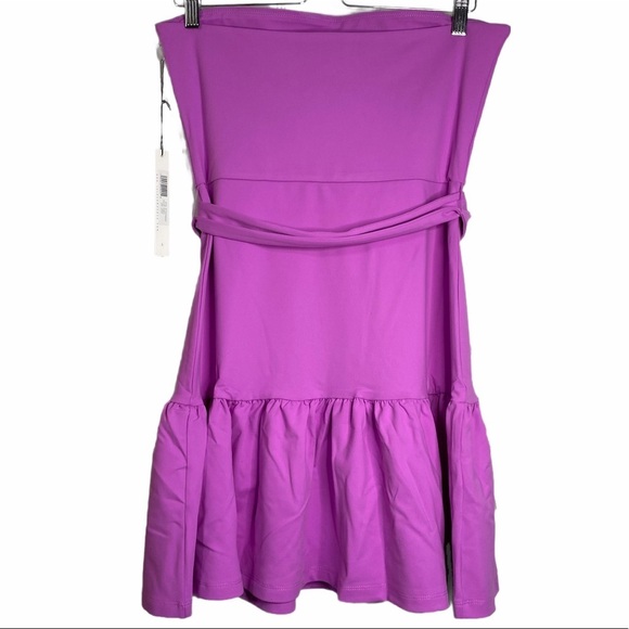 Susana Monaco Fuchsia Pink Strapless Mini Dress Cinched Waist Ruffle Hem Large - Picture 3 of 15